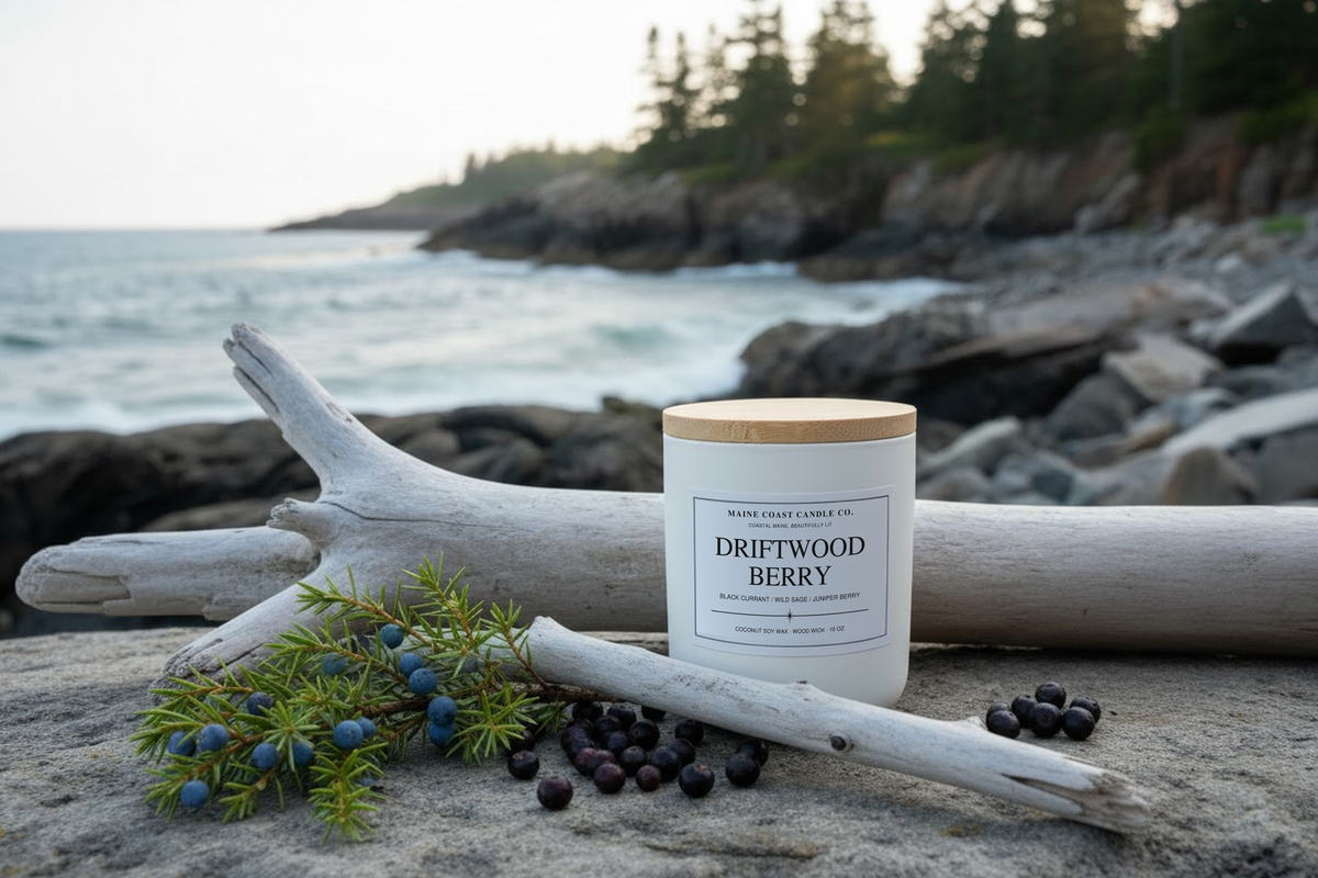 Driftwood Berry coconut-soy scented candle by Maine Coast Candle Company, Artisan Collection