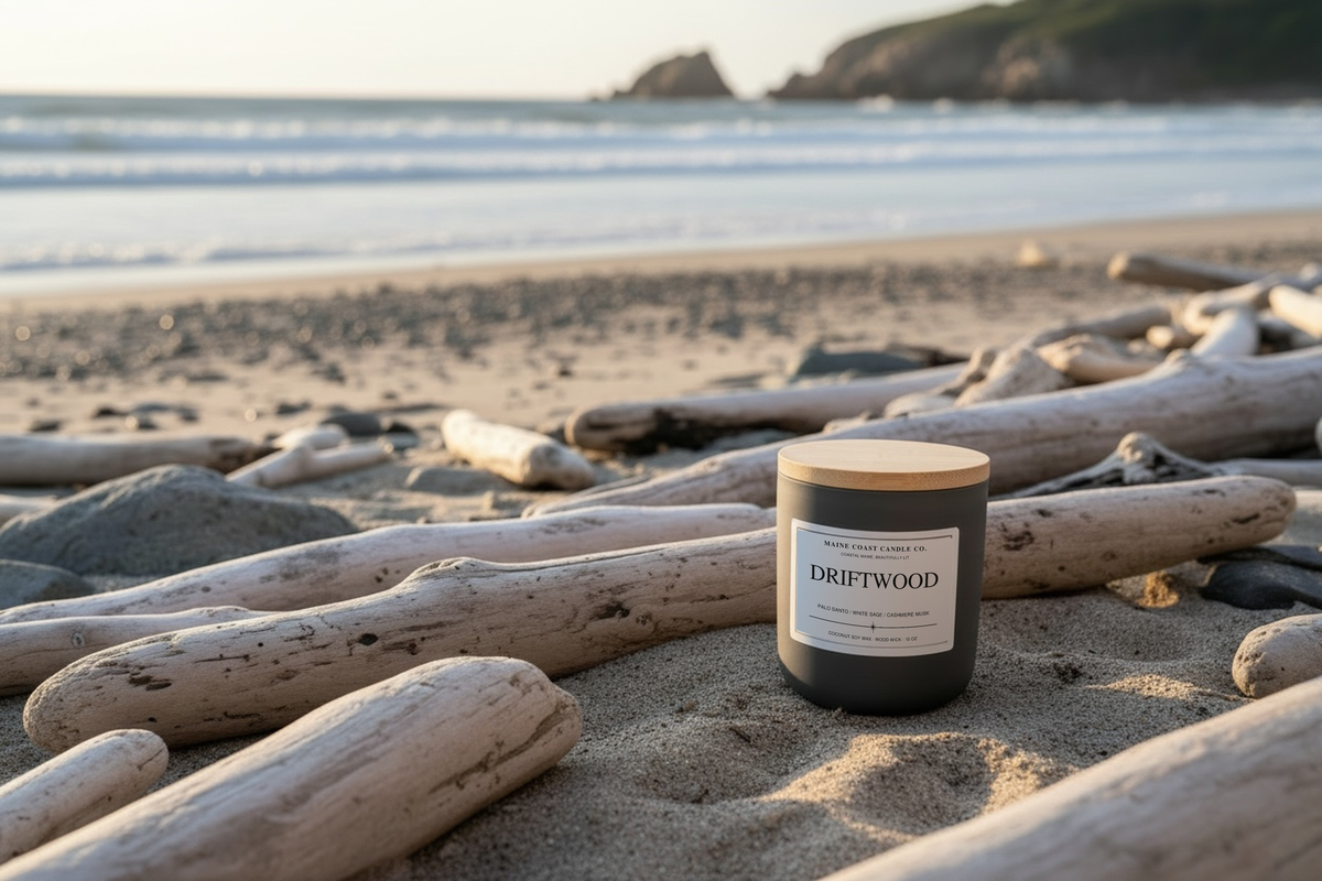Driftwood coconut-soy scented candle by Maine Coast Candle Company, Coastal Collection