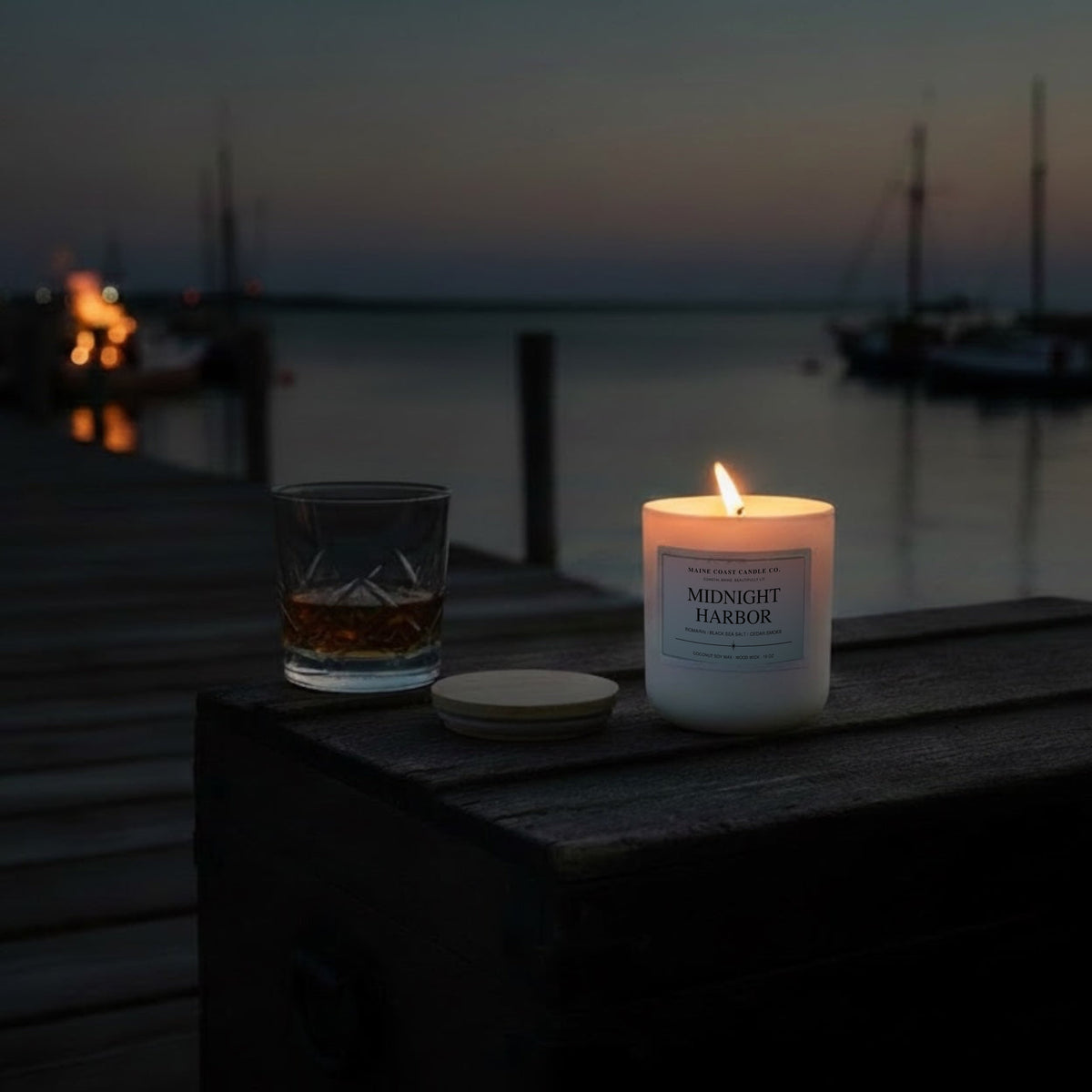 Midnight Harbor coconut-soy scented candle by Maine Coast Candle Company, Artisan Collection